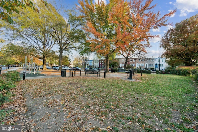 view of property's community with a yard