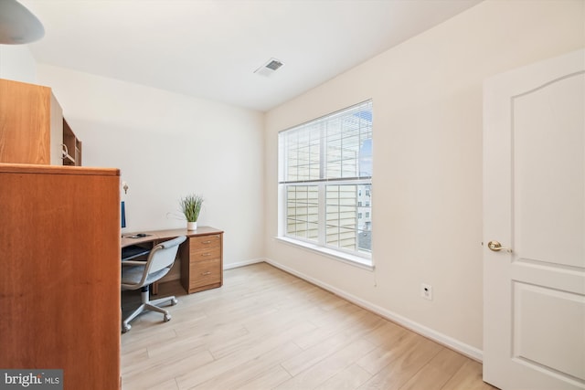 office area featuring light hardwood / wood-style flooring