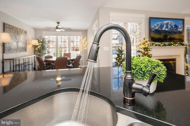 details featuring sink and ceiling fan