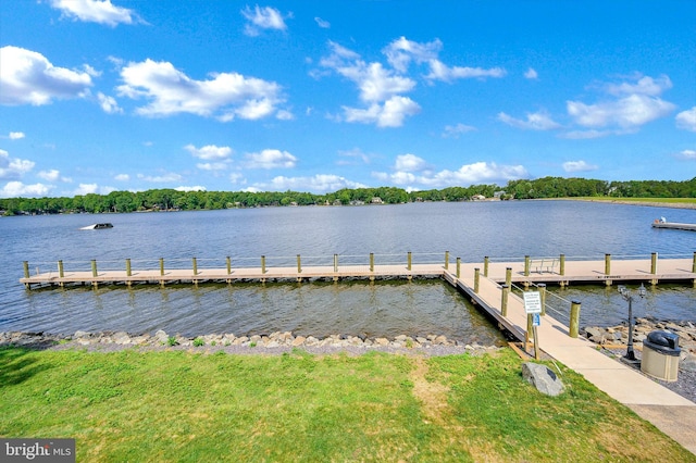 view of dock with a water view