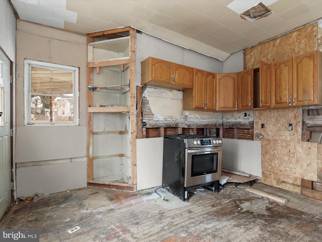 kitchen with stainless steel gas range