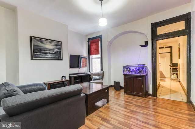 living room featuring light wood-type flooring