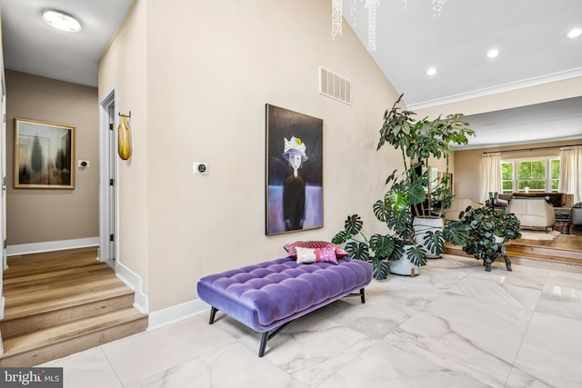 interior space with high vaulted ceiling