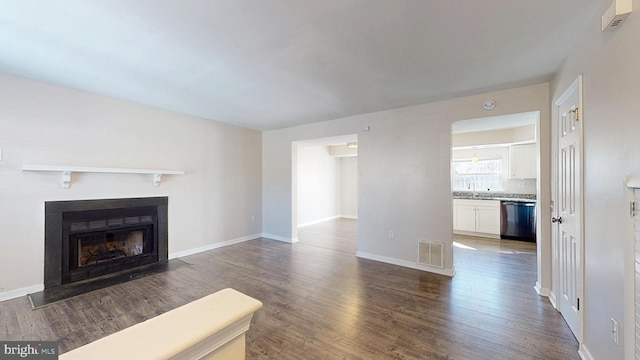 living room with dark wood-type flooring