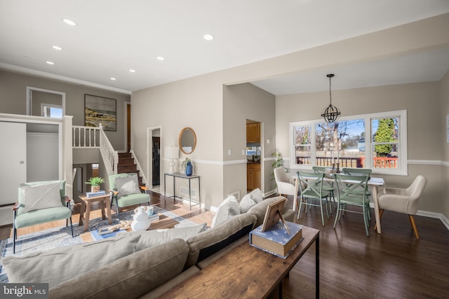 living room with dark wood-type flooring