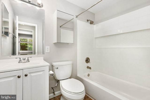 11501 Piney Lodge Rd, North Potomac, MD 20878 - bathroom with toilet, shower / washtub combination, vanity, and baseboards