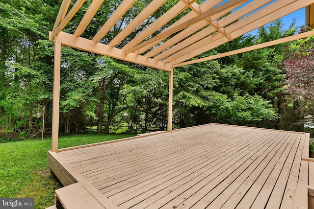 11501 Piney Lodge Rd, North Potomac, MD 20878 - deck featuring a pergola, a lawn, and view of scattered trees