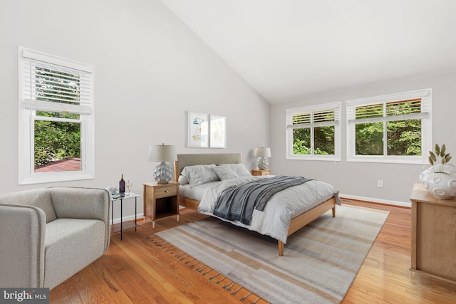 11501 Piney Lodge Rd, North Potomac, MD 20878 - bedroom featuring light wood-type flooring, baseboards, and high vaulted ceiling