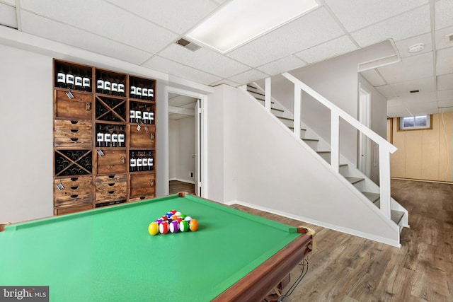 11501 Piney Lodge Rd, North Potomac, MD 20878 - recreation room with a paneled ceiling, pool table, and wood finished floors