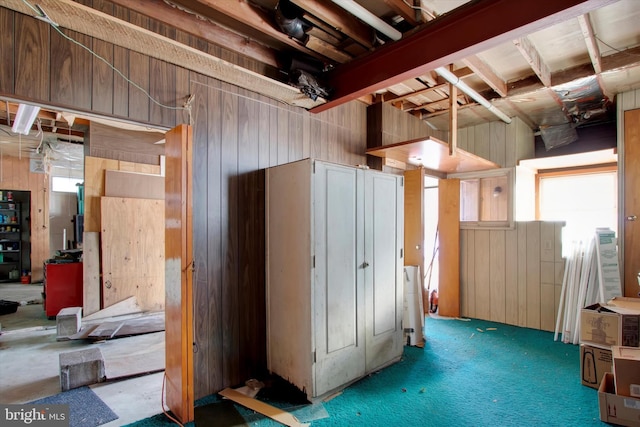 miscellaneous room featuring wooden walls