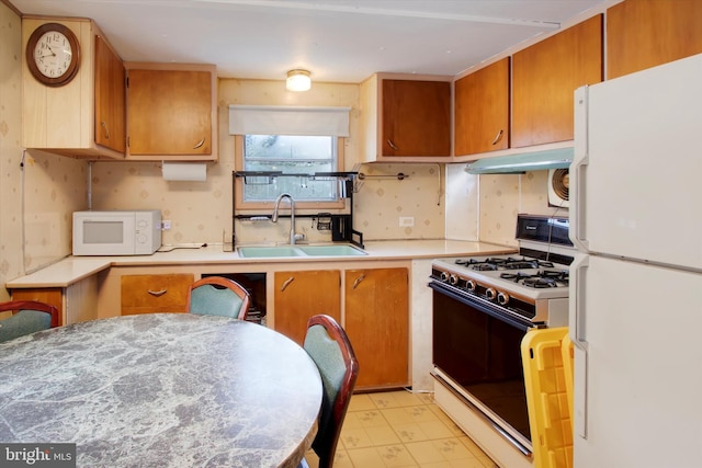 kitchen featuring sink and white appliances