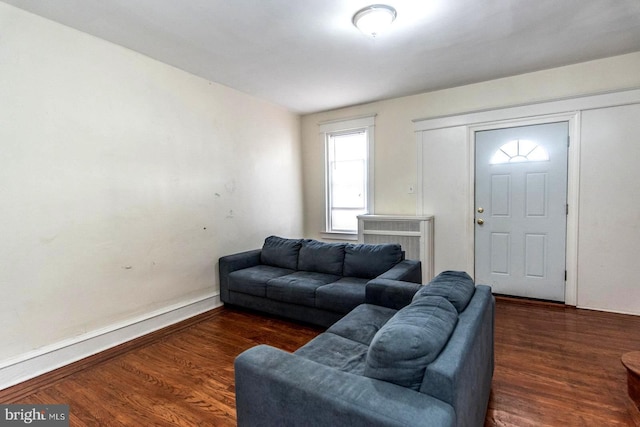 living room with dark wood-type flooring