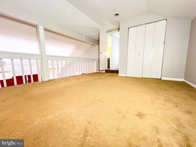 additional living space featuring lofted ceiling and carpet