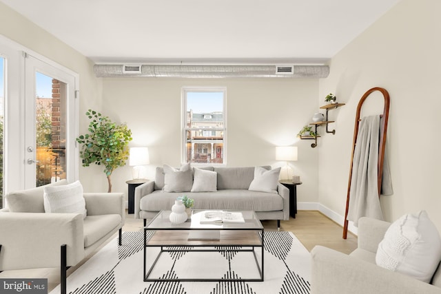 living room with light wood-type flooring