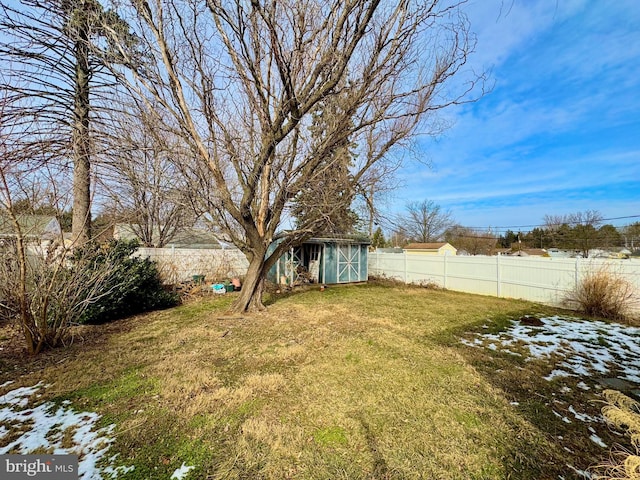 view of yard with a storage shed