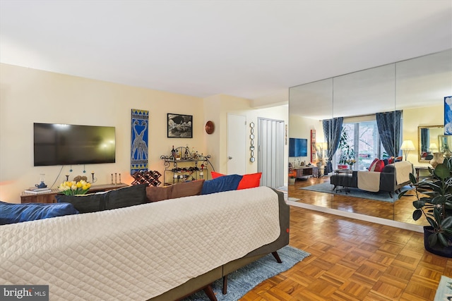 bedroom with parquet floors