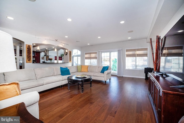 living room featuring dark hardwood / wood-style floors