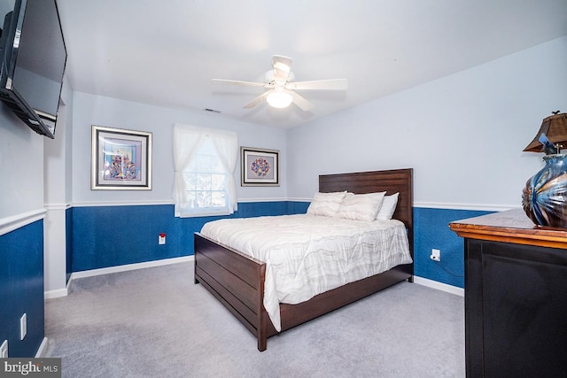 bedroom featuring carpet floors and ceiling fan