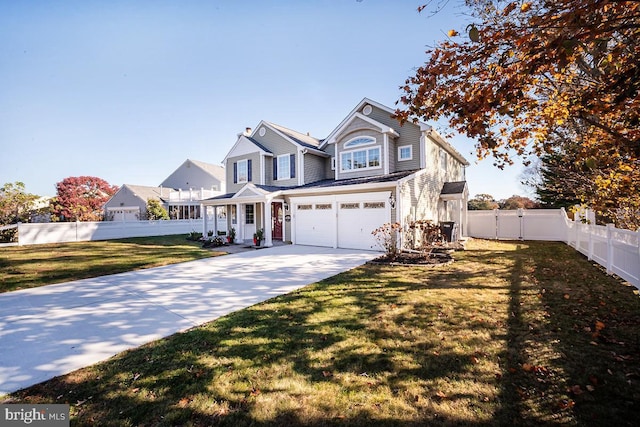 view of front of property featuring a garage and a front lawn