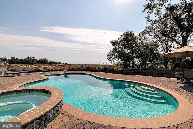 view of pool with an in ground hot tub and a patio area