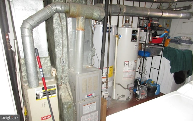 utility room with heating unit and gas water heater