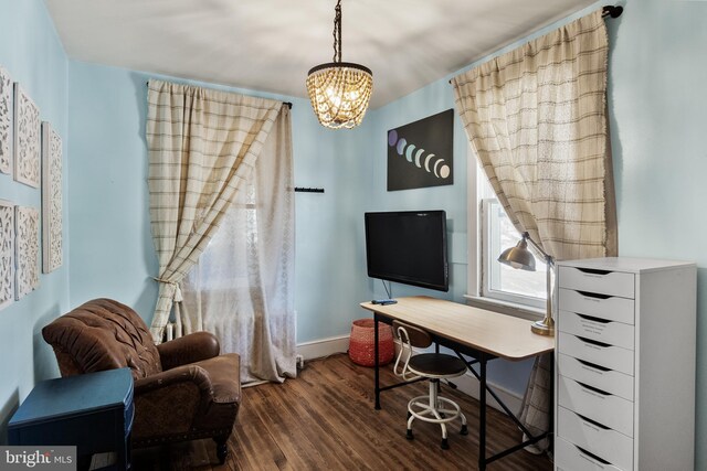 910 Woodland Ave, Burlington, NJ 08016 - office space with a notable chandelier and dark hardwood / wood-style floors