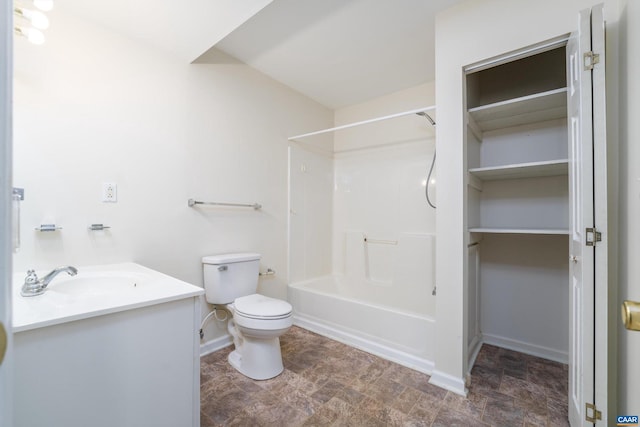 full bathroom with vanity, shower / washtub combination, and toilet