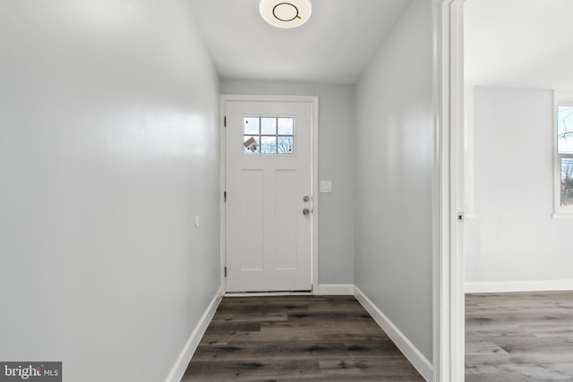 doorway to outside featuring dark wood-type flooring and a healthy amount of sunlight