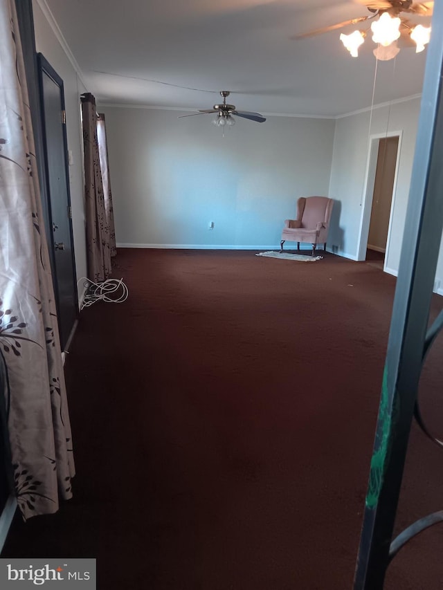 interior space featuring ceiling fan and ornamental molding