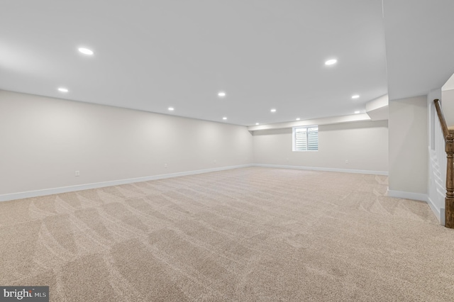 basement with light carpet