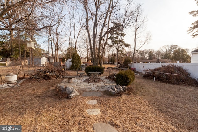 view of yard featuring a storage shed