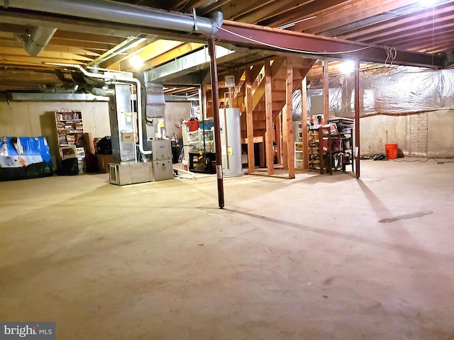 basement featuring water heater