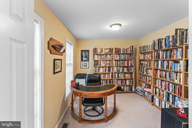 view of carpeted home office