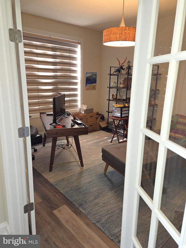 office area with dark wood-type flooring