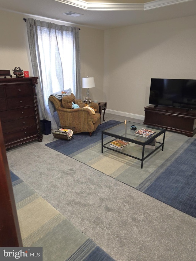 living room featuring light colored carpet