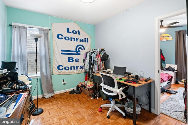 office with light parquet flooring