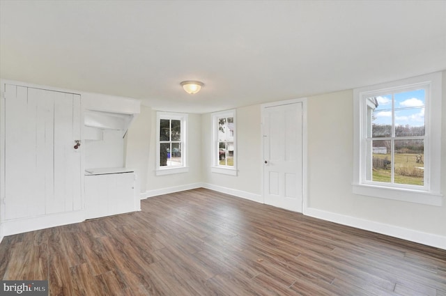 interior space with dark hardwood / wood-style floors