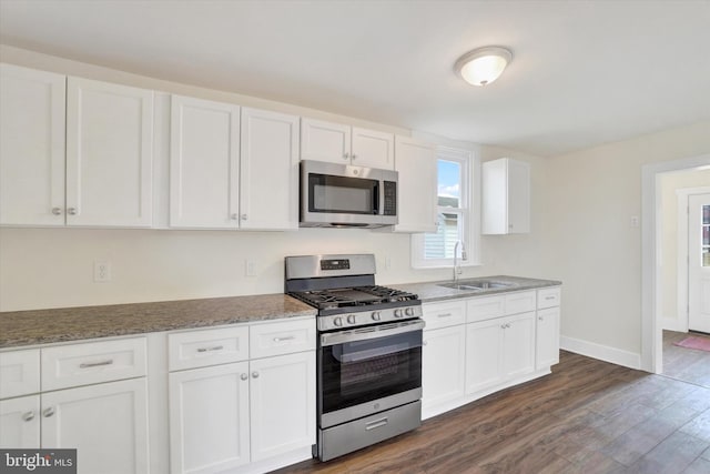 kitchen featuring white cabinetry, sink, dark hardwood / wood-style flooring, and stainless steel appliances