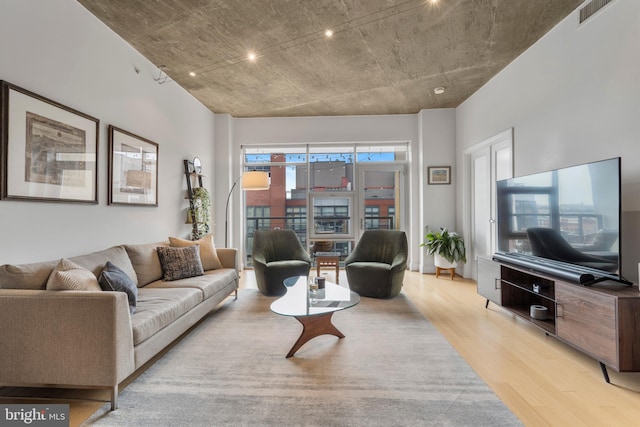 living room featuring light hardwood / wood-style flooring