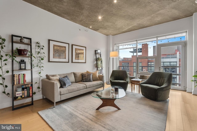 living room with light hardwood / wood-style floors