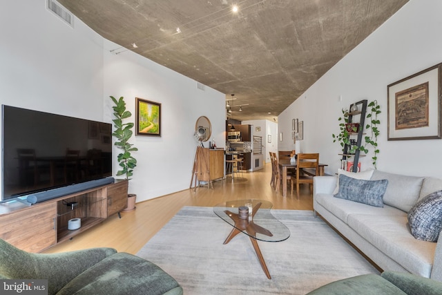 living room with light wood-type flooring