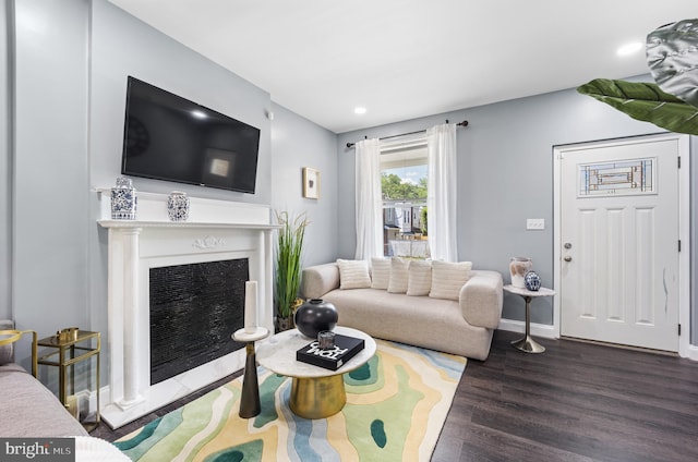 living room featuring dark hardwood / wood-style floors