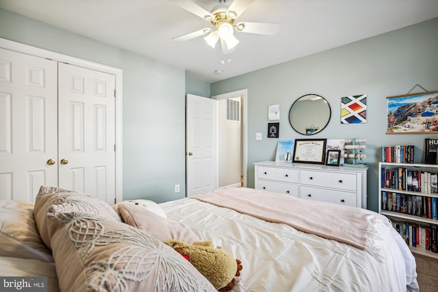 bedroom featuring a ceiling fan and a closet