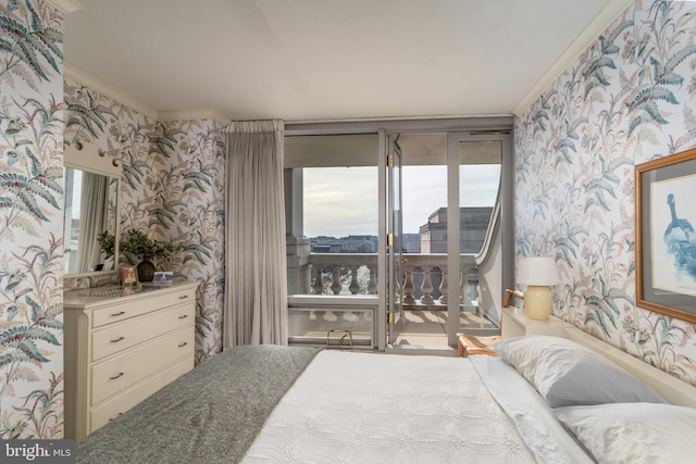 bedroom with crown molding