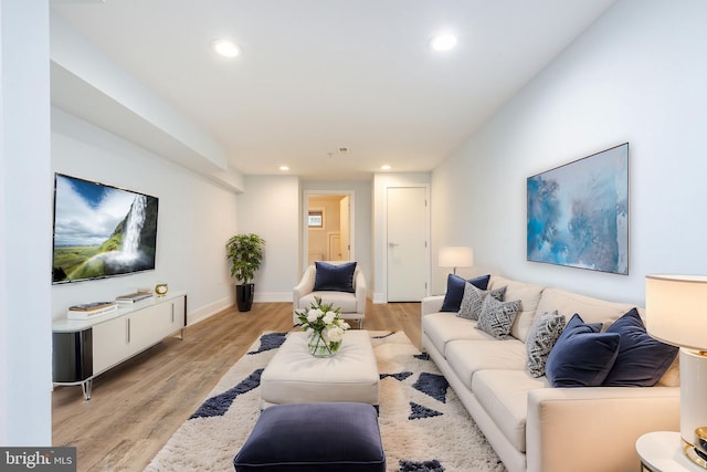 living room with light hardwood / wood-style floors