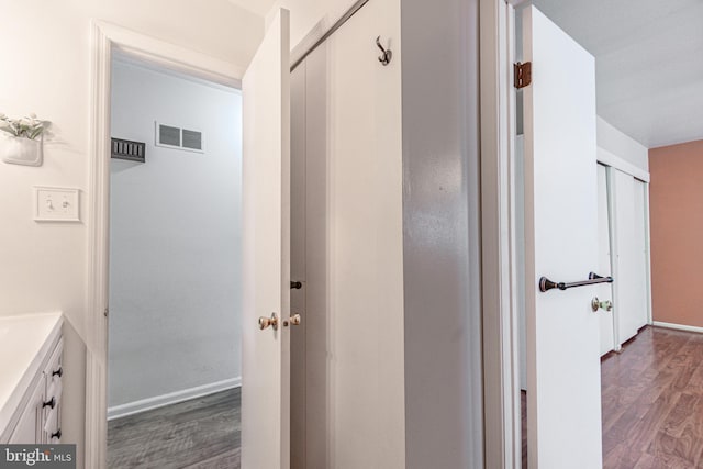 bathroom featuring hardwood / wood-style flooring and vanity