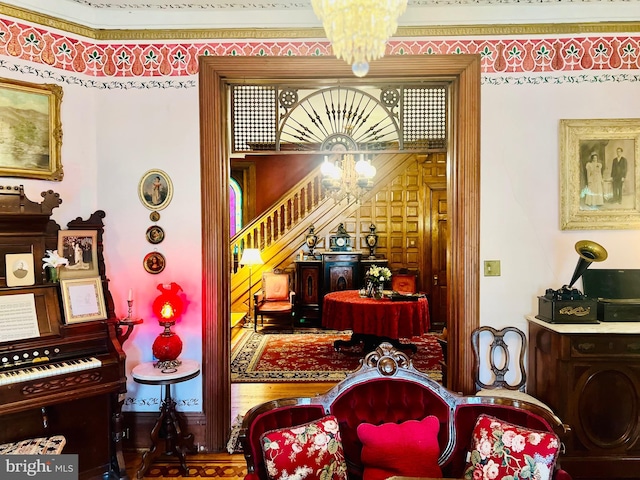 sitting room with a chandelier