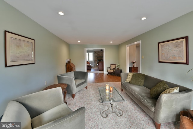 living room with hardwood / wood-style flooring