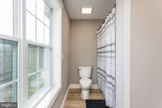 bathroom with hardwood / wood-style floors and toilet