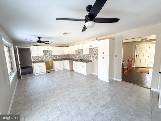 kitchen with sink, decorative backsplash, and white cabinets